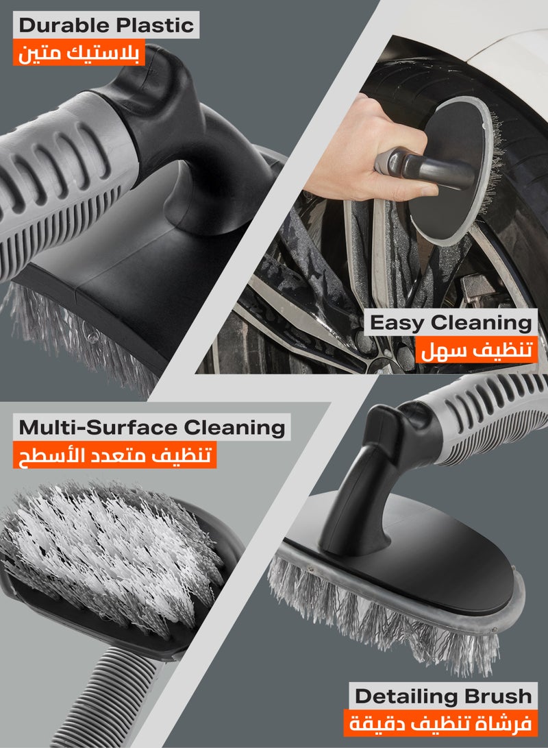 LAWAZIM Car Cleaning Brush -Grey- Heavy-Duty Tire Brush with Stiff Bristles and Textured Grip for Automotive Detailing, Tire and Wheel Cleaning -Ideal for Cars, Trucks, SUVs, Motorcycles, and Bicycles - Image 3