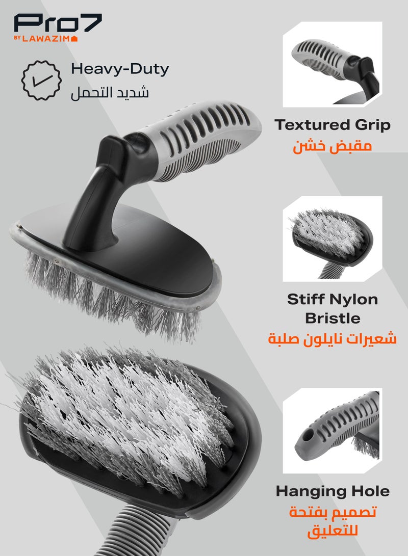 LAWAZIM Car Cleaning Brush -Grey- Heavy-Duty Tire Brush with Stiff Bristles and Textured Grip for Automotive Detailing, Tire and Wheel Cleaning -Ideal for Cars, Trucks, SUVs, Motorcycles, and Bicycles - Image 2