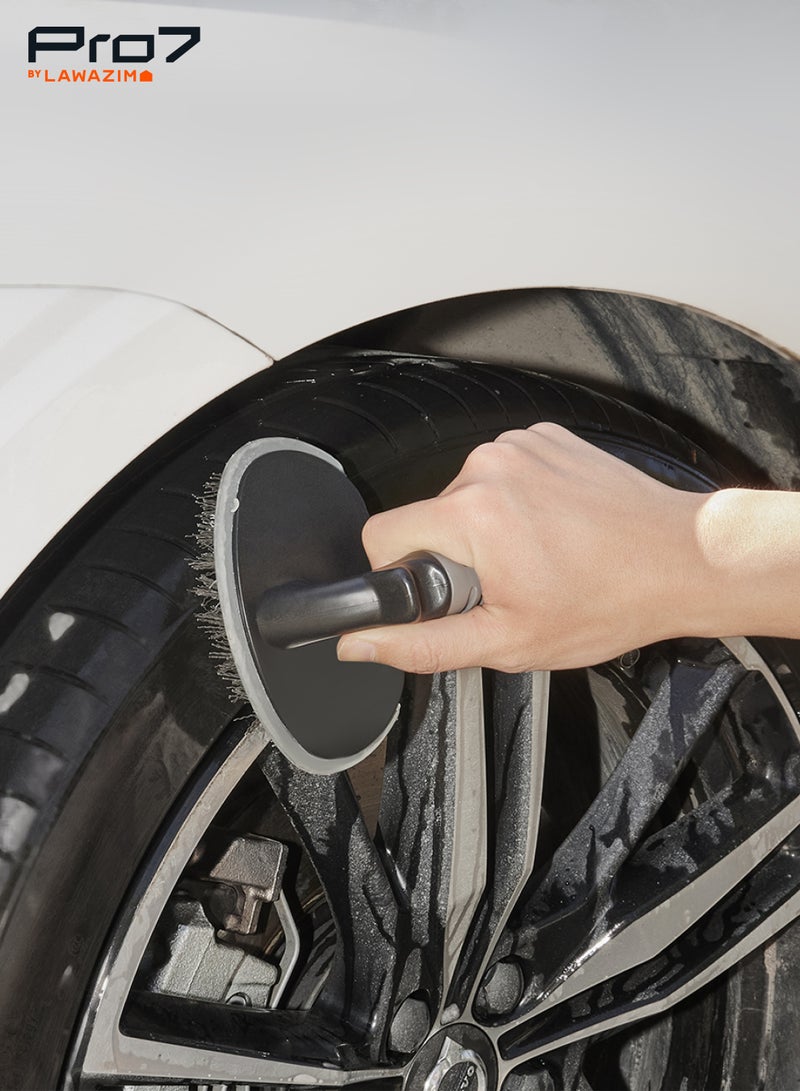 LAWAZIM Car Cleaning Brush -Grey- Heavy-Duty Tire Brush with Stiff Bristles and Textured Grip for Automotive Detailing, Tire and Wheel Cleaning -Ideal for Cars, Trucks, SUVs, Motorcycles, and Bicycles - Image 5