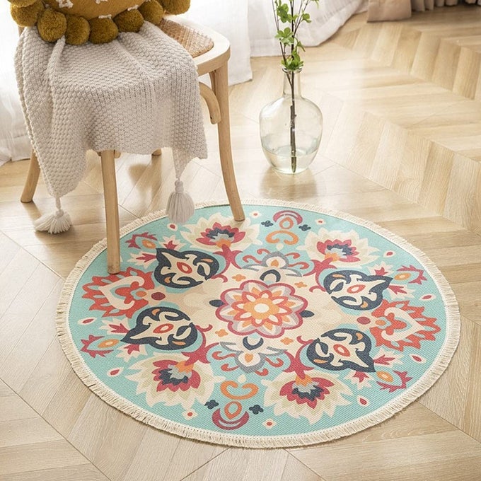 ROUND COTTON RUG WOVEN TASSEL THROW RUG WASHABLE AREA RUG FOR LIVING ROOM BEDROOM KITCHEN BATHROOM VINTAGE