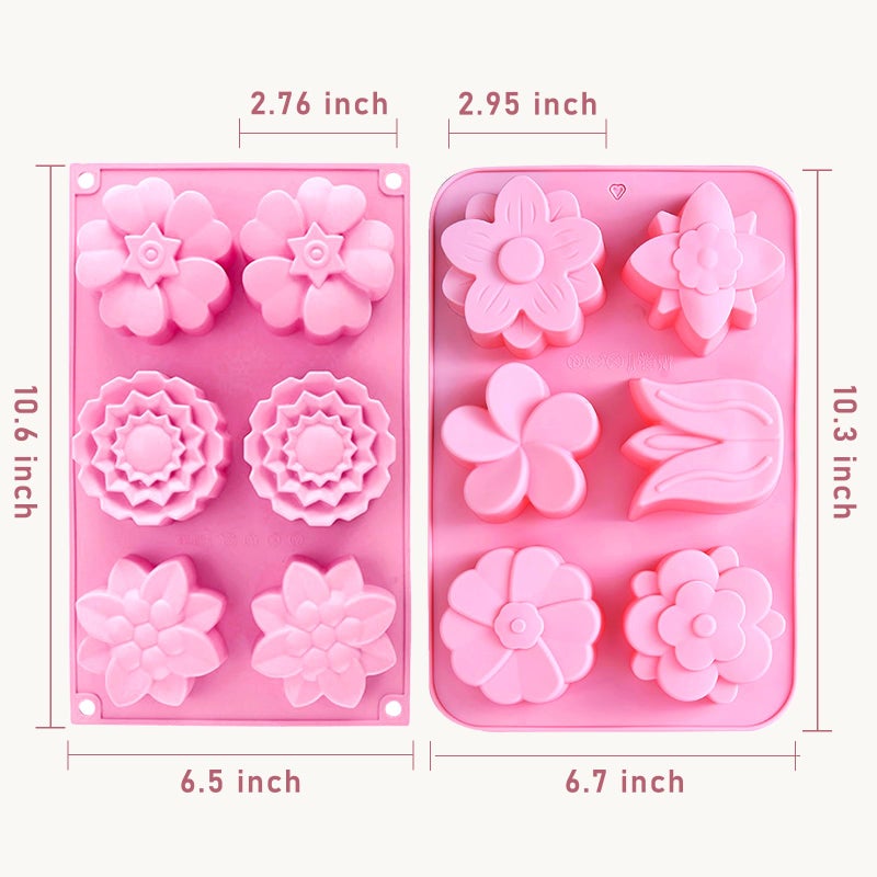 ROTATE COLOR Silicone Soap Molds, different Cavities Soap Mold with Different Shapes, Perfect for Soap Making, Handmade Cake Chocolate Desserts Biscuit Pudding Teacake Jelly ï¼ˆ3 Pack - Flowerï¼‰ - Image 5