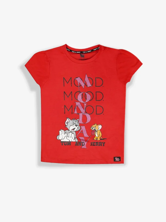 Tom And Jerry Tom and Jerry Kids Red Cotton Tom and Jerry Graphic T-Shirt
