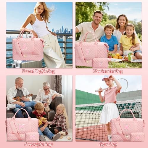 CLOUDWINGS Gifts for Daughter Girls Birthday Christmas Initial Travel Duffle Bag Quilted Weekender Bags Carry-On Overnight with Cosmetic Bag, Gym Bag with Shoe Compartment, Pink-B - Image 4