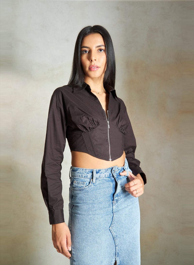 Virgio VIRGIO 100% Cotton Corset Zipper Crop Shirt  - Image 2