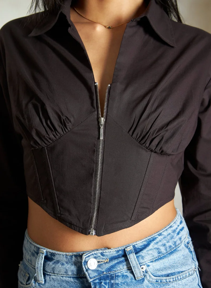 Virgio VIRGIO 100% Cotton Corset Zipper Crop Shirt