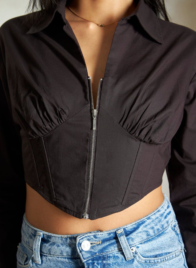 Virgio VIRGIO 100% Cotton Corset Zipper Crop Shirt  - Image 5