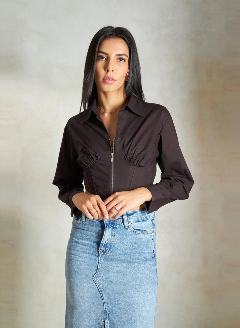 Virgio VIRGIO 100% Cotton Corset Zipper Crop Shirt  - Image 1