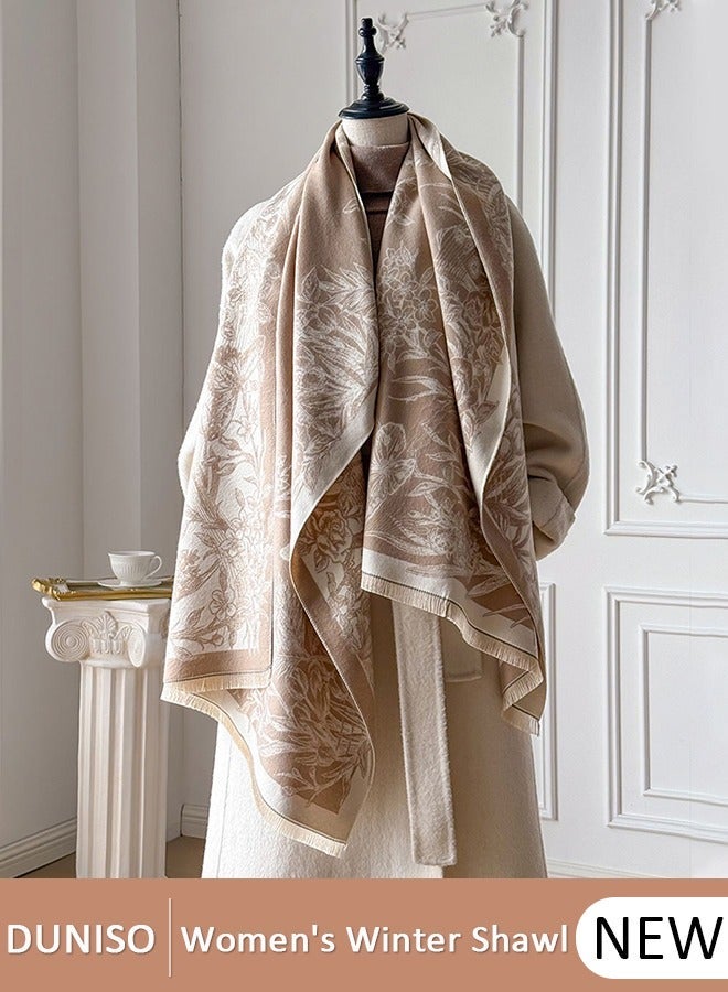 DUNISO Women's Shawl Wraps Open Front Poncho Sweater Cape, Air-Conditioned Room Shawls,Imitation Cashmere Shawl with Tassel, Double-sided Printed Scarf, Fashion Scarves Scarf, Shawl Cape Outerwear for Autumn and Winter - Image 2