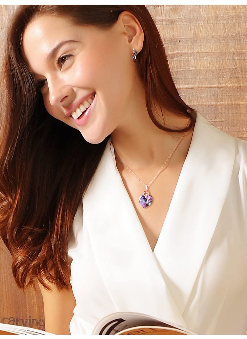 PLATO H PLATO H 3 Hearts Crystal Necklace for Women, Pendant Engraved Love You - Wedding Gifts for Her Anniversary Mother's Day Valentine’s Day Birthday - in Gift Box, Amethyst Pink Rose Gold Plated  - Image 4
