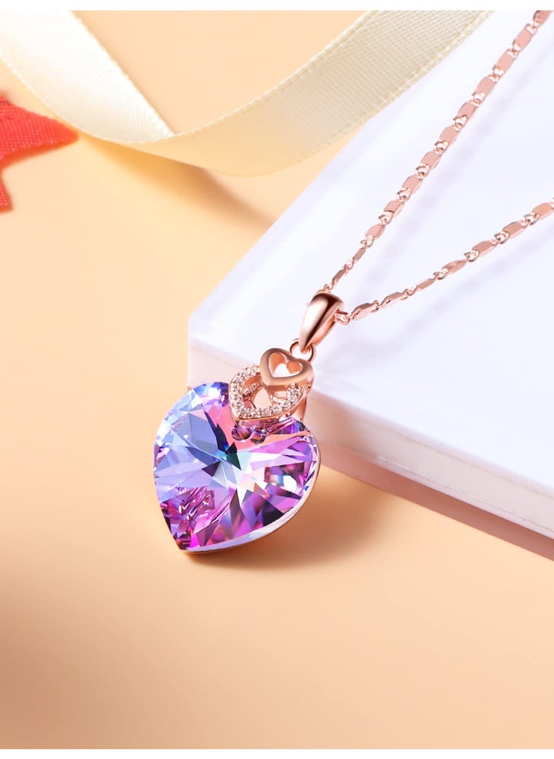 PLATO H PLATO H 3 Hearts Crystal Necklace for Women, Pendant Engraved Love You - Wedding Gifts for Her Anniversary Mother's Day Valentine’s Day Birthday - in Gift Box, Amethyst Pink Rose Gold Plated  - Image 5