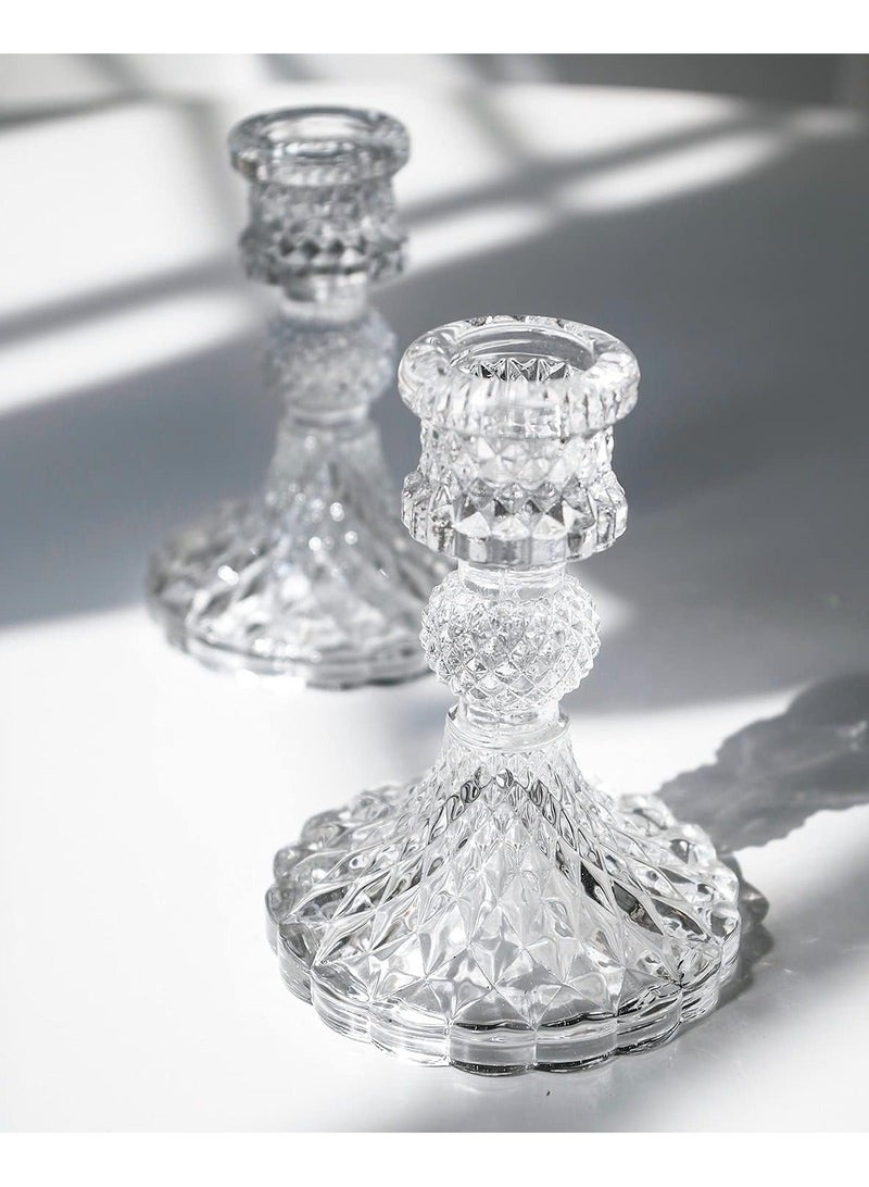 HOME ZONE Taper Candle Holders  Clear Glass Candlestick Holder Fit 0.8 Inch Candles, 4 Inch Tall Crystal Decorative Candle Stand Centerpiece for Table Wedding Dinning Party - Image 4