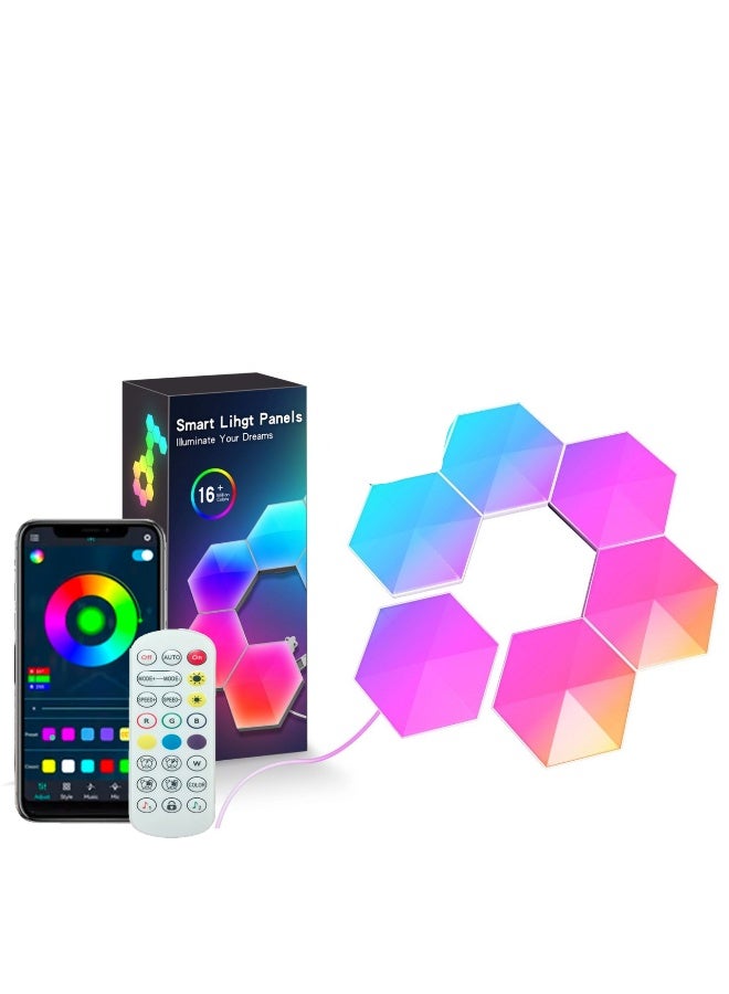 يان تي أضواء سداسية  RGBIC للألعاب – لوحات كوانتوم تركيبية مع تطبيق بلوتوث وجهاز تحكم عن بعد، 6 قطع - Image 1