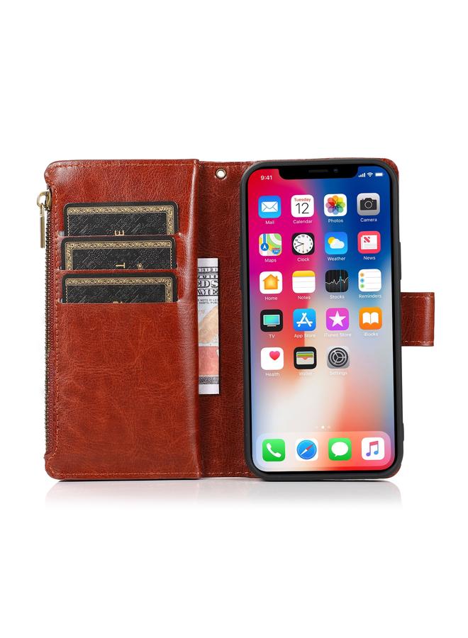 S-TOP Case For iPhone 13 Multifunctional Crazy Horse Texture Horizontal Flip Leather Case with 9 Card Slot & Holder & Zipper Wallet & Lanyard - Image 4