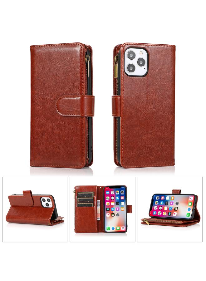 S-TOP Case For iPhone 13 Multifunctional Crazy Horse Texture Horizontal Flip Leather Case with 9 Card Slot & Holder & Zipper Wallet & Lanyard - Image 1