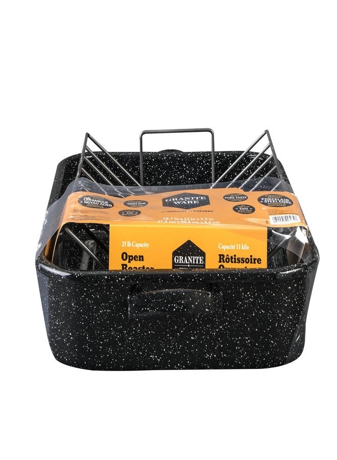 Granite Ware 19-Inch Roasting Pan With V-Rack - Nonstick Rectangular Roaster for Poultry, Baking, Broiling, Grilling - Durable Cookware for Holiday Feasts & Daily Meals - Family Size, Made of Steel - Image 4