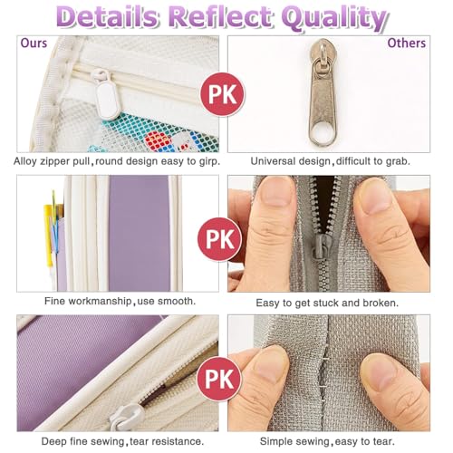 DOUSHI Expandable Large Capacity Canvas Pencil Case | Multi-Compartment Stationery Organizer for School Students | Washable Pen Pouch for Kids Boys Girls (Purple) - Image 4