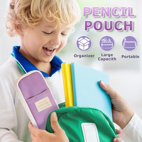 DOUSHI Expandable Large Capacity Canvas Pencil Case | Multi-Compartment Stationery Organizer for School Students | Washable Pen Pouch for Kids Boys Girls (Purple) - Image 2