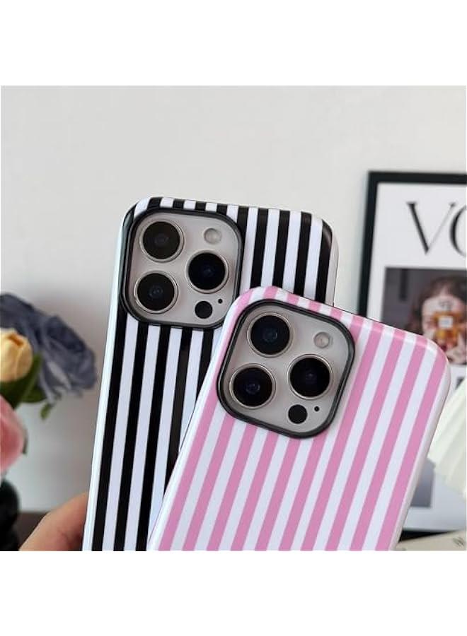 Arabest Compatible with iPhone 16 Pro Case Cute Aesthetic Striped Phone Case for Women Girl Shockproof Slim TPU and Hard PC Protective Cover (Pink) - Image 3