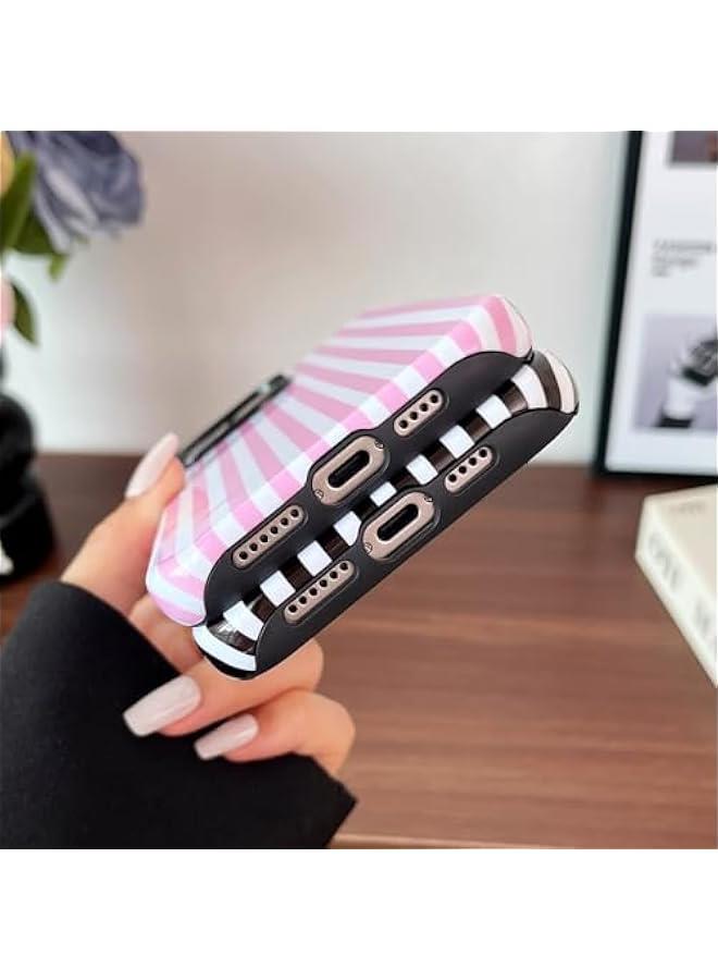 Arabest Compatible with iPhone 16 Pro Case Cute Aesthetic Striped Phone Case for Women Girl Shockproof Slim TPU and Hard PC Protective Cover (Pink) - Image 5