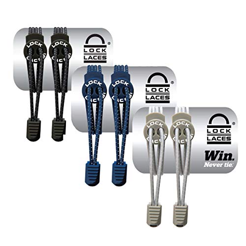 Lock Laces (Elastic No Tie Shoe Laces (Pack of 3) (Black-Navy-Gray) - Image 1