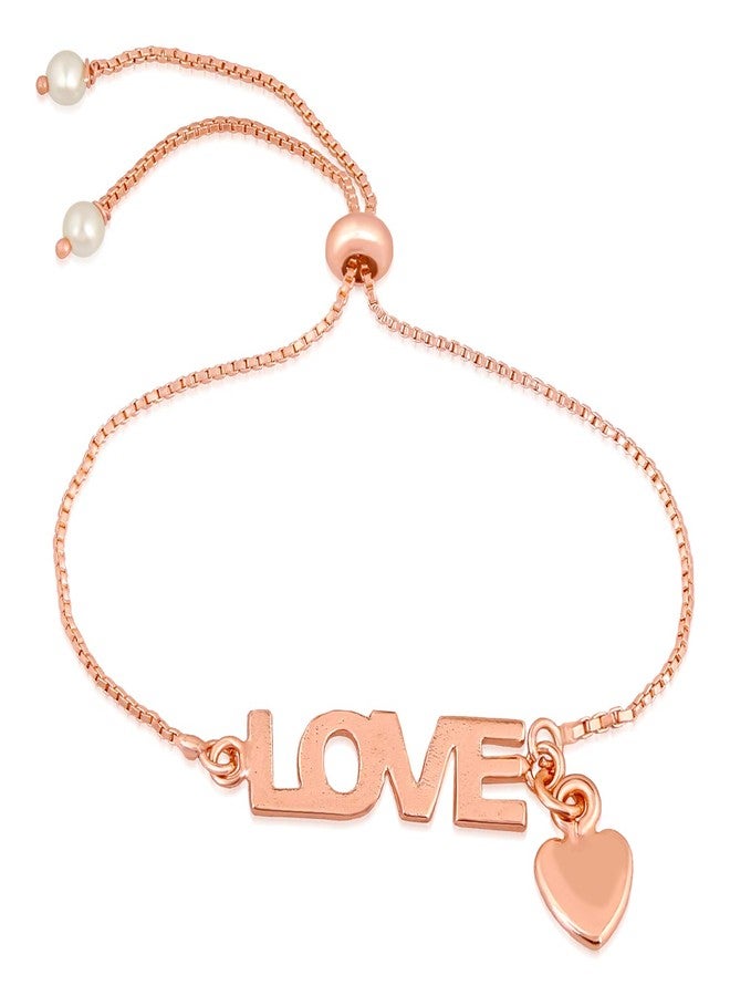 Mahi Rose Gold Plated Eternal Love Adjustable Bracelet with artificial beads for girls and women BR1100407Z - Image 1