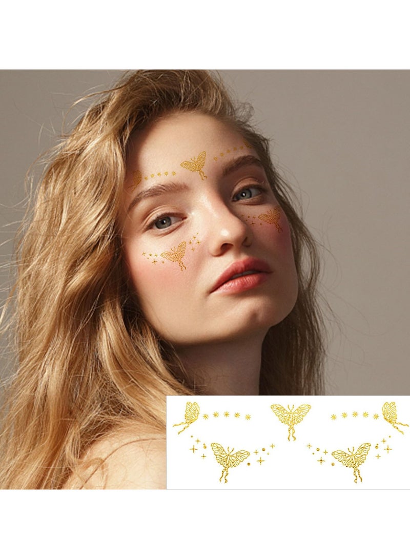 قوس قزح أورينبو وشم مؤقت على شكل فراشة ذهبية لامعة وردية اللون للنساء والفتيات، 10 أوراق، ملصقات مكياج عيون ذهبية معدنية للوجه لأميرة الجنية في الهالوين، هدايا حفلات أعياد الميلاد - Image 2