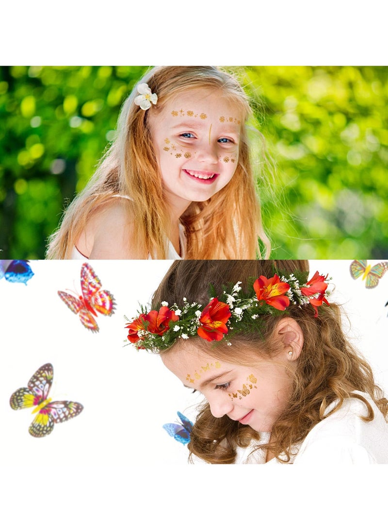 قوس قزح أورينبو وشم مؤقت على شكل فراشة ذهبية لامعة وردية اللون للنساء والفتيات، 10 أوراق، ملصقات مكياج عيون ذهبية معدنية للوجه لأميرة الجنية في الهالوين، هدايا حفلات أعياد الميلاد - Image 5