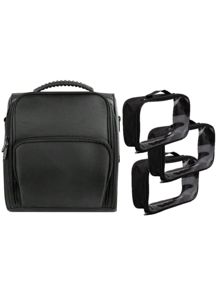 Black Cosmetic Bag Organizer Canvas Material With Pouches For Hair And Makeup - Image 1