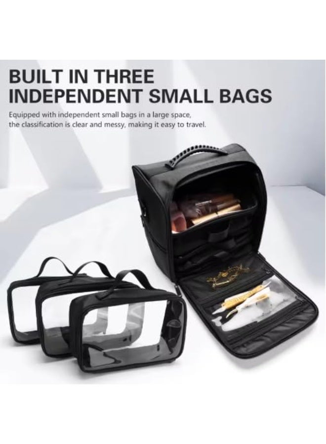 Black Cosmetic Bag Organizer Canvas Material With Pouches For Hair And Makeup - Image 4