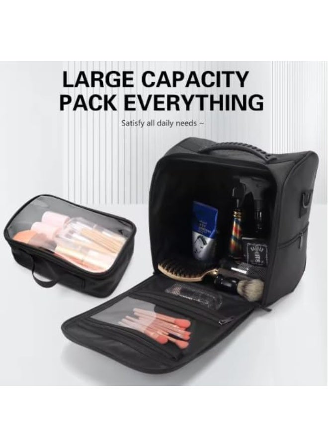 Black Cosmetic Bag Organizer Canvas Material With Pouches For Hair And Makeup - Image 5