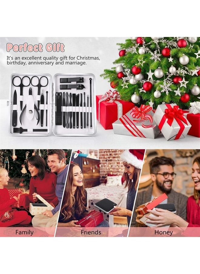 Jubolion - Manicure Set, Jubolion 19pcs Stainless Steel Professional Nail Clippers Pedicure Set with Black Leather Storage Case, Portable Grooming Kit for Travel or Home, Perfect Gifts for Women and Men (Black) - Image 1