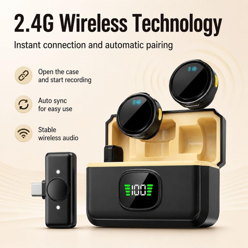 Dual Wireless Microphone Noise Isolating Clip Compatible with Android and iPhone (Model M2) for TikTok YouTube Video Recording and Live Streaming) - Image 3