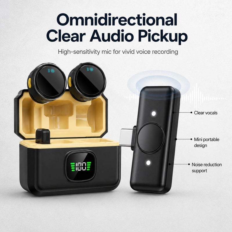 Dual Wireless Microphone Noise Isolating Clip Compatible with Android and iPhone (Model M2) for TikTok YouTube Video Recording and Live Streaming) - Image 2