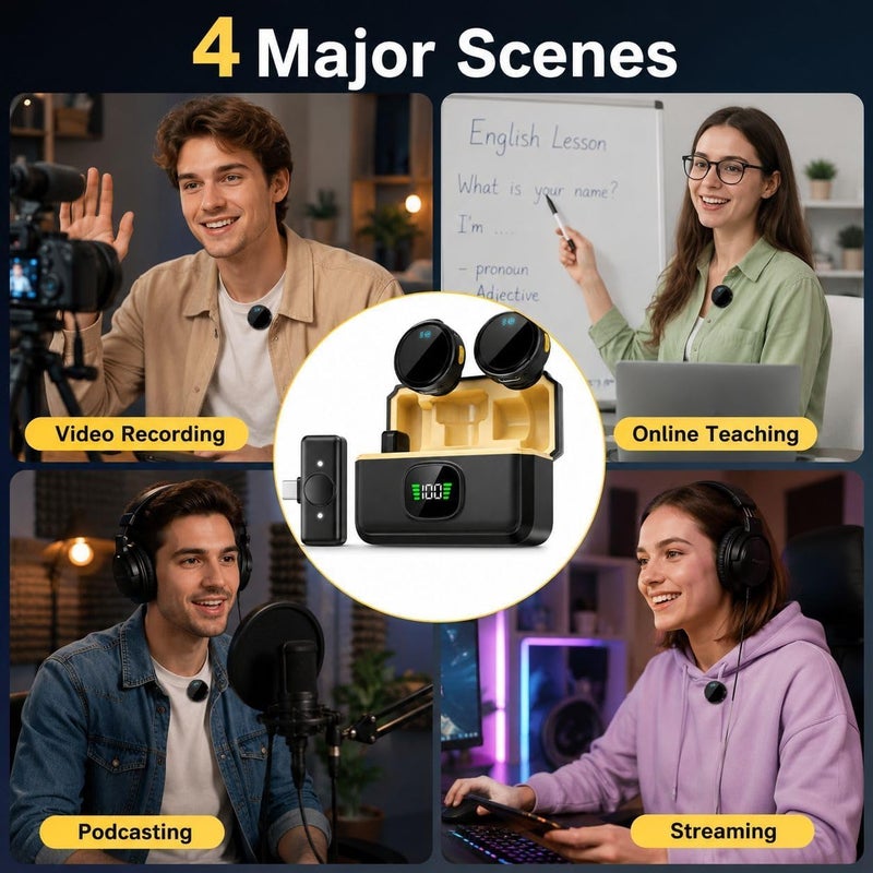 Dual Wireless Microphone Noise Isolating Clip Compatible with Android and iPhone (Model M2) for TikTok YouTube Video Recording and Live Streaming) - Image 4
