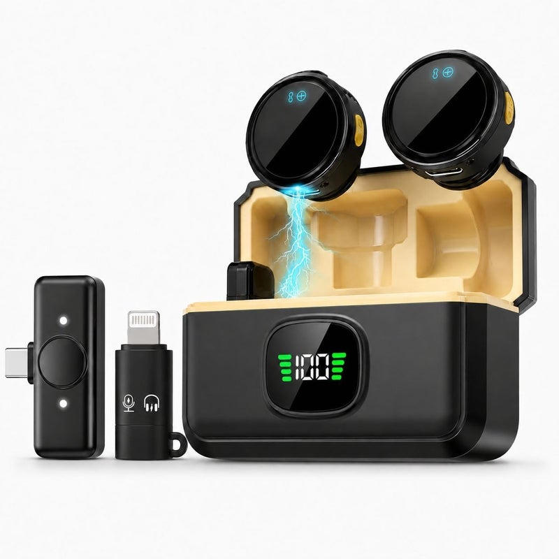 Dual Wireless Microphone Noise Isolating Clip Compatible with Android and iPhone (Model M2) for TikTok YouTube Video Recording and Live Streaming) - Image 1