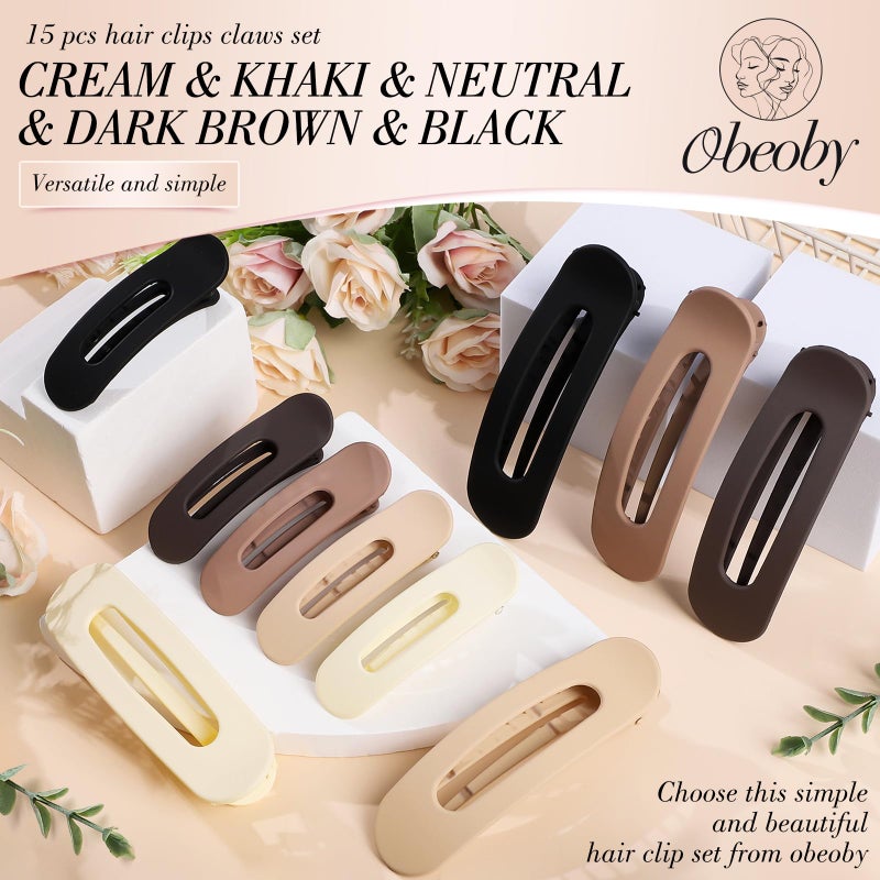 obeoby 15 PCS Flat Hair Clips, Neutral Color Flat Claw Clips 3 Sizes Hair Claws for Women Girls Thin Hair Medium and Small Hair Clip Easter Basket Stuffers Gifts - Image 3