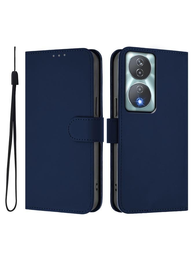The Bros Phone Case For Honor 90 Smart / X7b 5G / 4G Skin Feel Solid Color Leather Phone Phone Case with Lanyard - Image 2
