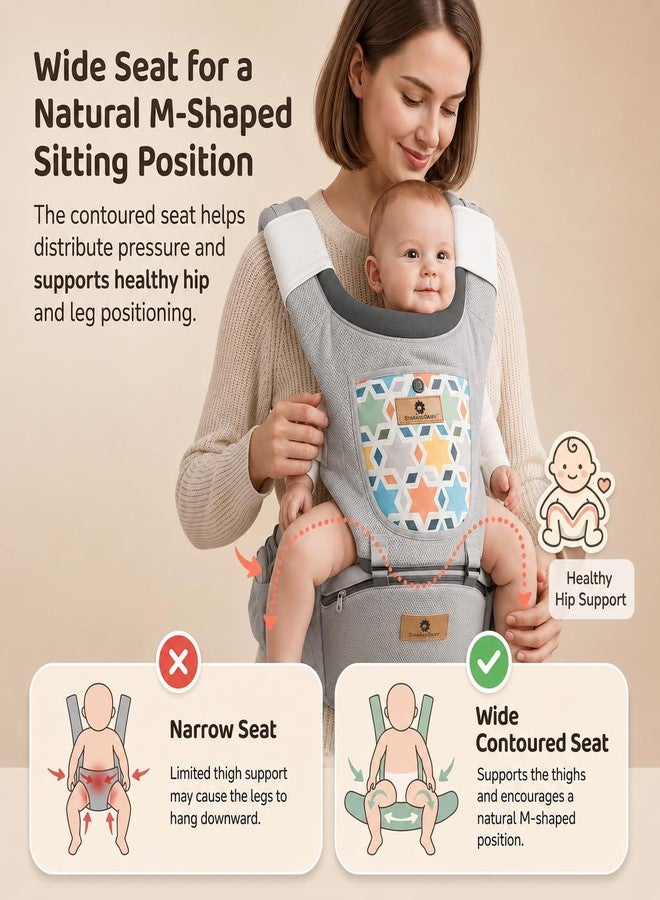 ستاراندديزي حاملة أطفال ستار آند ديزي للأطفال من عمر 0 إلى 3 سنوات مع مقعد مبطن ناعم للورك | حاملة أطفال بحزام مع جيبين للتخزين | حقيبة حمل مبطنة ناعمة للأطفال حديثي الولادة وحتى سن المشي - Image 5