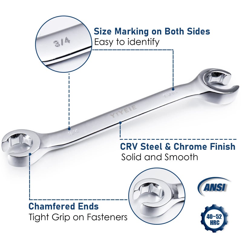 YIYEIE مجموعة مفاتيح صمولة متوهجة YIYEIE 6 قطع، SAE 1/4" إلى 15/16"، فولاذ CR-V، مجموعة مفاتيح خط الفرامل والوقود مع حقيبة قابلة للطي - Image 4