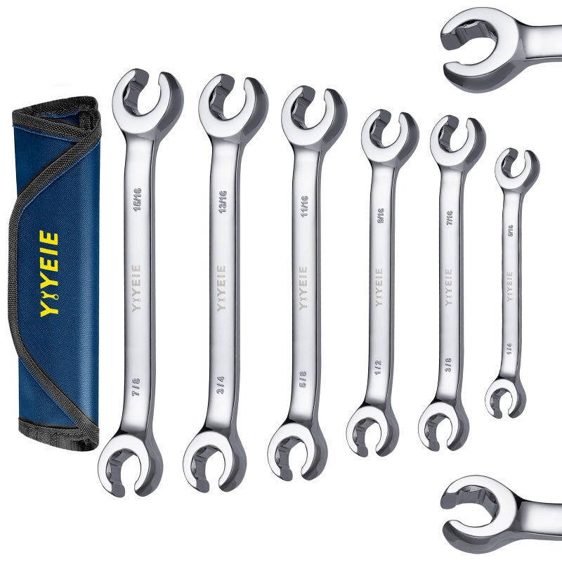 YIYEIE مجموعة مفاتيح صمولة متوهجة YIYEIE 6 قطع، SAE 1/4" إلى 15/16"، فولاذ CR-V، مجموعة مفاتيح خط الفرامل والوقود مع حقيبة قابلة للطي - Image 1