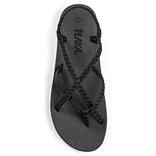 Plaka Lagoon Arch Support Sandals for Women - Comfort Collection, Strappy Braided & Water-Resistant Design - Ideal for Walking, Beach & Summer Use - Patented Sole - Black, Size 8 - Image 1
