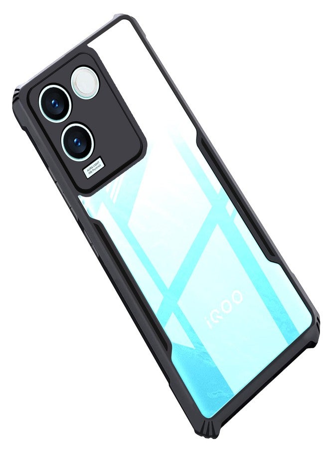 CEDO iQOO Z7 Pro (5G) Back Case Cover | Camera Protection Shockproof Bumper-Edge | Acrylic Crystal Clear 360 Degree Protection TPU+PC | Transparent Eagle Back Case Cover (Black) - Image 1