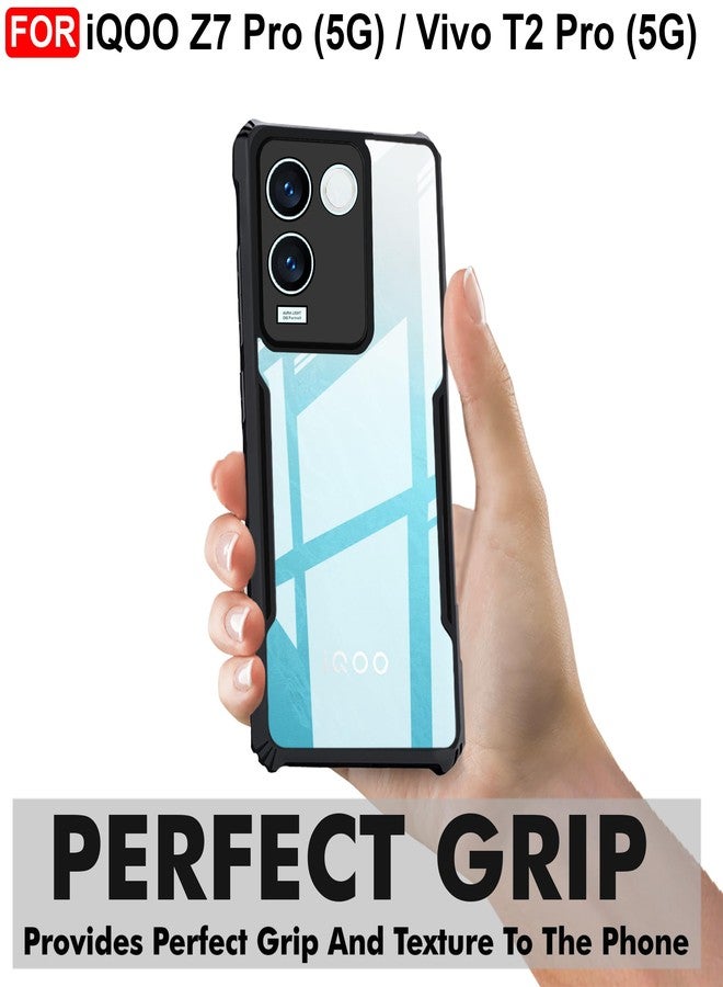 CEDO iQOO Z7 Pro (5G) Back Case Cover | Camera Protection Shockproof Bumper-Edge | Acrylic Crystal Clear 360 Degree Protection TPU+PC | Transparent Eagle Back Case Cover (Black) - Image 2