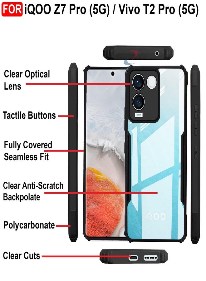 CEDO iQOO Z7 Pro (5G) Back Case Cover | Camera Protection Shockproof Bumper-Edge | Acrylic Crystal Clear 360 Degree Protection TPU+PC | Transparent Eagle Back Case Cover (Black) - Image 5