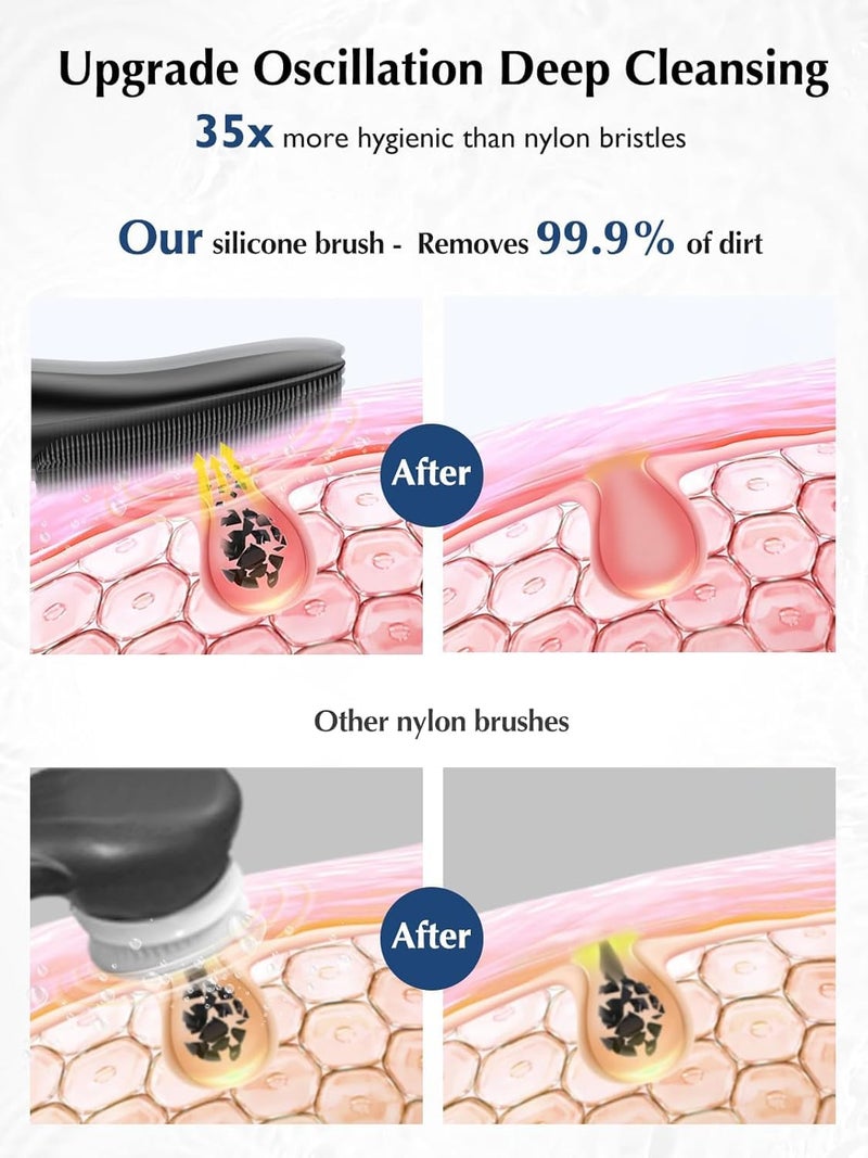 COSLUS Facial Cleansing Brush Silicone Face Scrubber: COSLUS Waterproof Rechargeable Face Wash Brush, 4 Cleansing Modes, Electric Face Exfoliator for Men Women Cleaning, Exfoliating, Massaging - Image 2