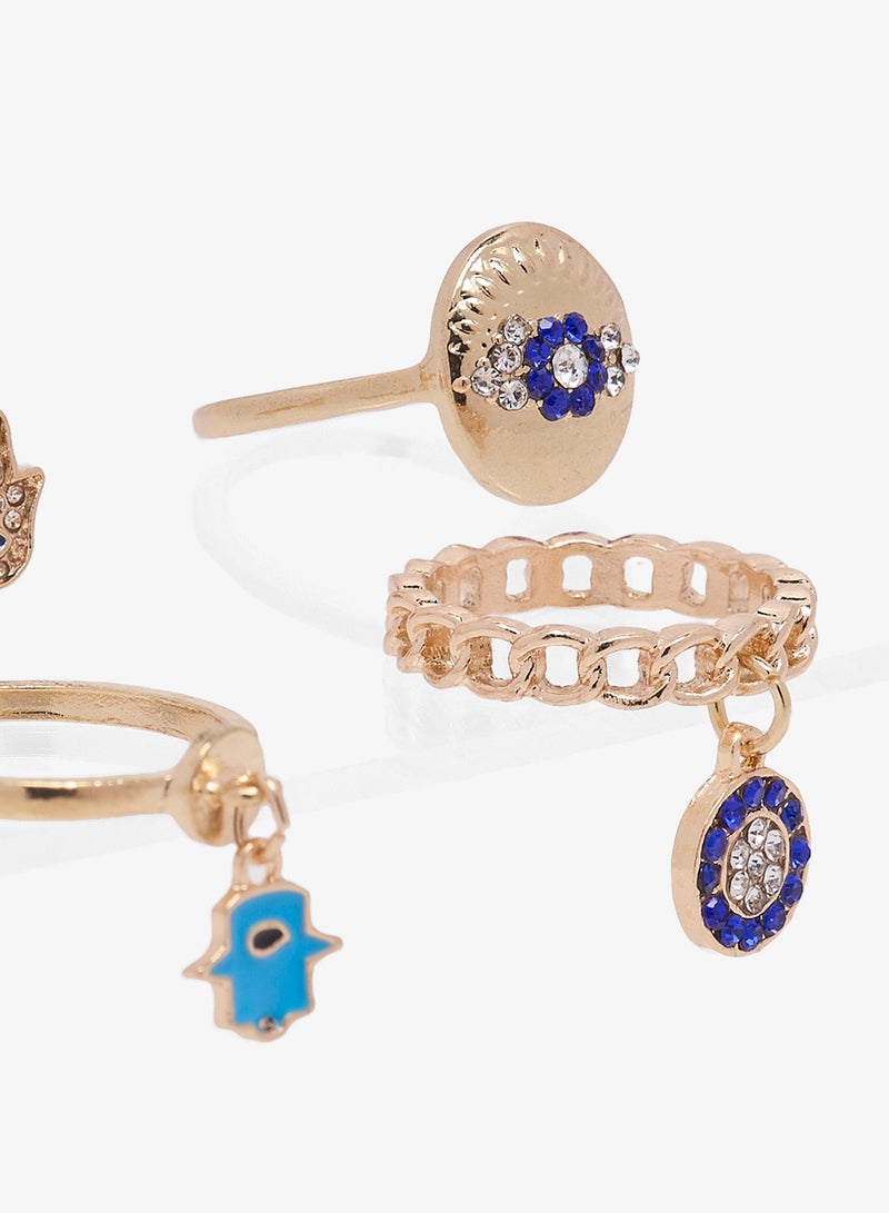 Ginger Chunky Gold Statement Evil Eye Rings - Image 3