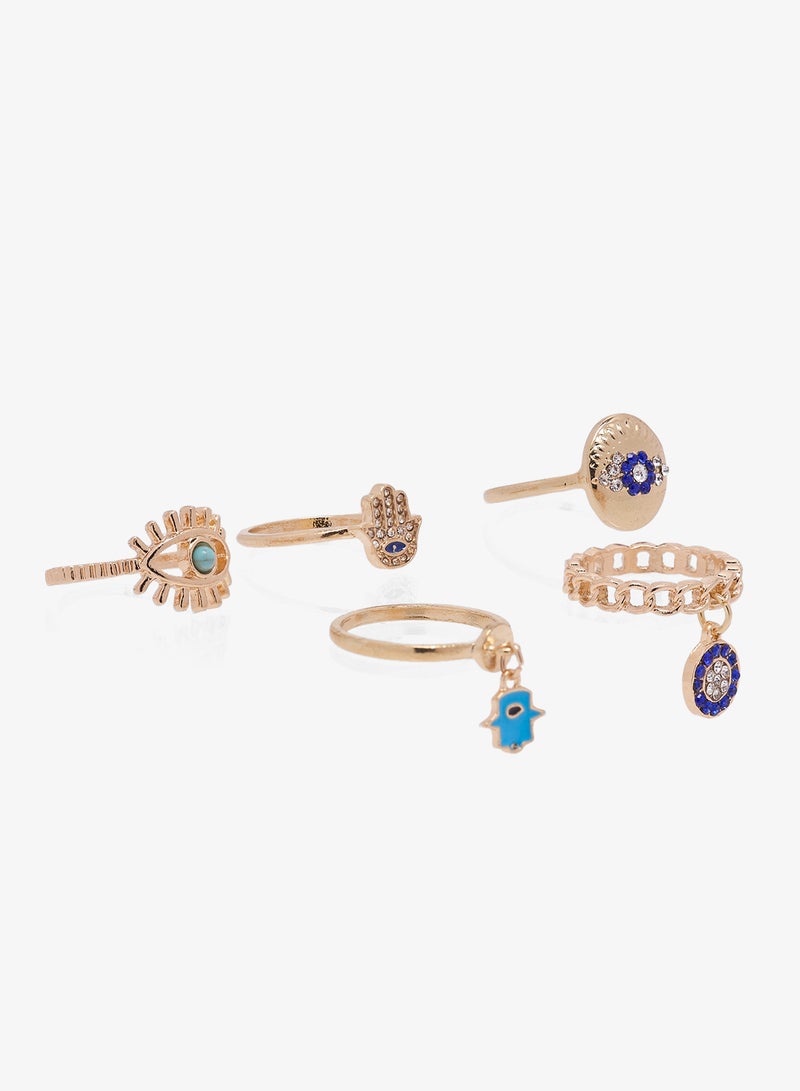 Ginger Chunky Gold Statement Evil Eye Rings - Image 1