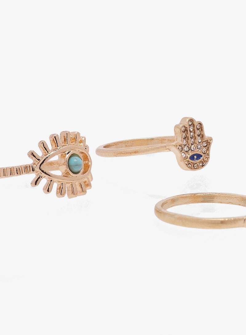 Ginger Chunky Gold Statement Evil Eye Rings - Image 2