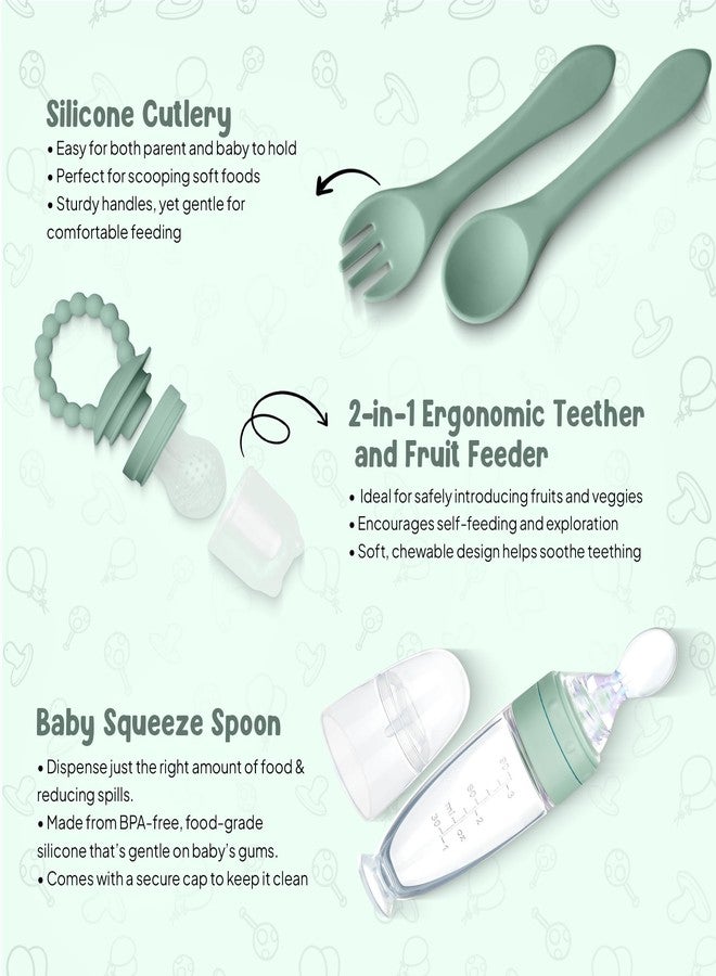 O'doe 6-Piece Bpa-Free Silicone Solid Baby Feeding Set | Soft Suction Plates, Baby Food Bowl, Wooden Fork & Spoon, and More | Make Mealtime Fun and Easy for Your Little One - Image 5