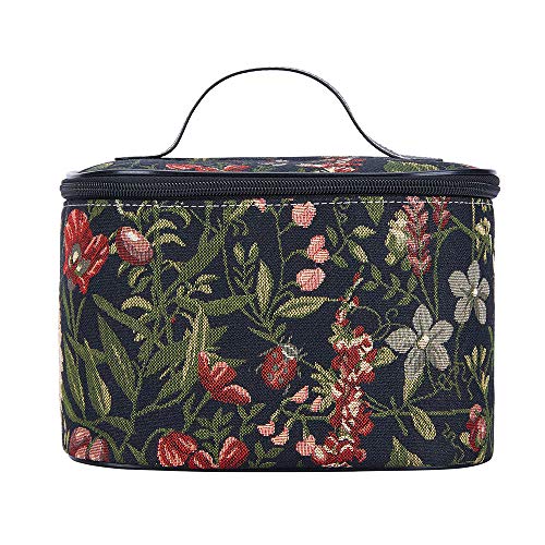 Signare Tapestry Toiletry Bag Makeup Organise bag for Women in Morning Garden Black Design (TOIL-MGDBK) - Image 1
